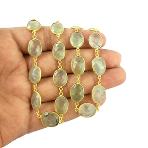 Prehnite Gold Plated Gemstone Bezel Connector Chain -Chain by the Foot