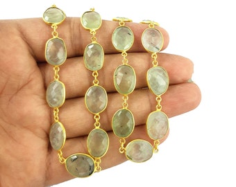 Prehnite Gold Plated Gemstone Bezel Connector Chain -Chain by the Foot