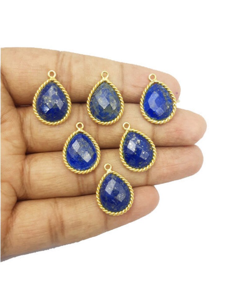 12x15 mm Pear Shape 1 Micron Gold Plated Bezel Connectors Single Bail 2 Pcs Lapis Lazuli Twisted Wire Bezel Set Connectors