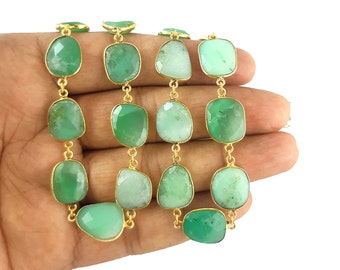 Chrysoprase Gold Plated Gemstone Bezel Connector Chain -Chain by the Foot