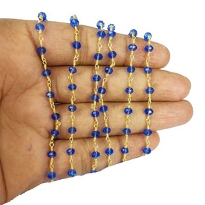 5 Feet Blue Hydro Quartz Rosary Bead Chain, Gold Plated Beads Chain, Wire Wrapped Rosary Chain, Jewelry Making Supplies image 1