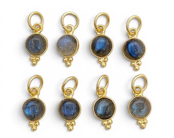 Labradorite Gemstone Charm, 925 Sterling Silver Gold Plated Bezel Pendant, Blue Flash Labradorite Connector, Jewelry Making Supply
