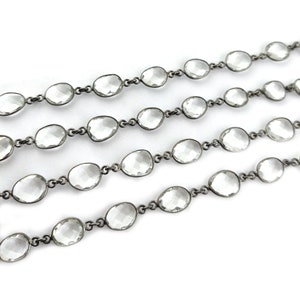 Clear Quartz Oxidized Plated Gemstone Bezel Connector Chain -Chain by the Foot