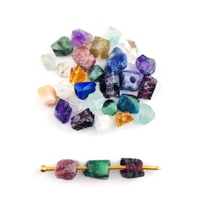 2 Pcs Raw Birthstone 8-10mm Large Hole Center Drilled Beads Charm, 2mm Hole - Birthstone Charms