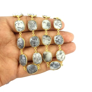 Dendrite Opal Gold Plated Gemstone Bezel Connector Chain -Chain by the Foot