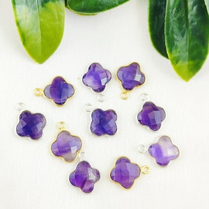 Amethyst Clover Shape Charm - Stone Gold Vermeil Bezel Pendant - Gemstone Charm For Necklace & Earring Making - DIY Jewelry Making Supplies