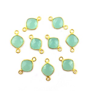 2 Pcs Aqua Chalcedony Gold Plated Cushion 8mm Bezel Connector - Gemstone Connectors - Bezel Set Connector - Gemstone Double Link Charm