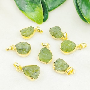 Peridot Raw Gemstone Healing Pendants - Gold Plated Collect set Charm - Raw Necklace - August Birthstone Pendants - Dainty Gift for Mother