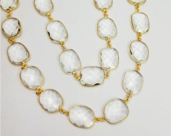 Clear Quartz Gold Plated Gemstone Bezel Connector Chain -Chain by the Foot