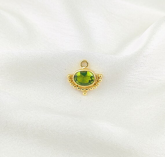 Sterling Silver Double Coin Bead Peridot August Charm Sterling Silver Double Coin Bead Peridot August Charm