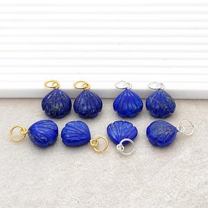 Lapis Lazuli Tiny Sea Shell Pendant/Carved Gemstone Shell Pendant/Sea Shell Charm Pendant/Silver Loop Pendant/Finding Jewelry/Selling Per Pc