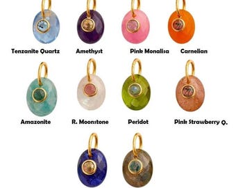 Tiny Gemstone Double Stone Pendant, Gold Plated Bezel Accent Charm, DIY Jewelry Making Findings