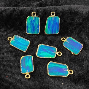 Synthetic Fire Opal Pendant - Opal Slice Uneven Shape Charm - Gold Electroplated Pendant - Synthetic Opal Pendant Jewelry- Selling Per Piece