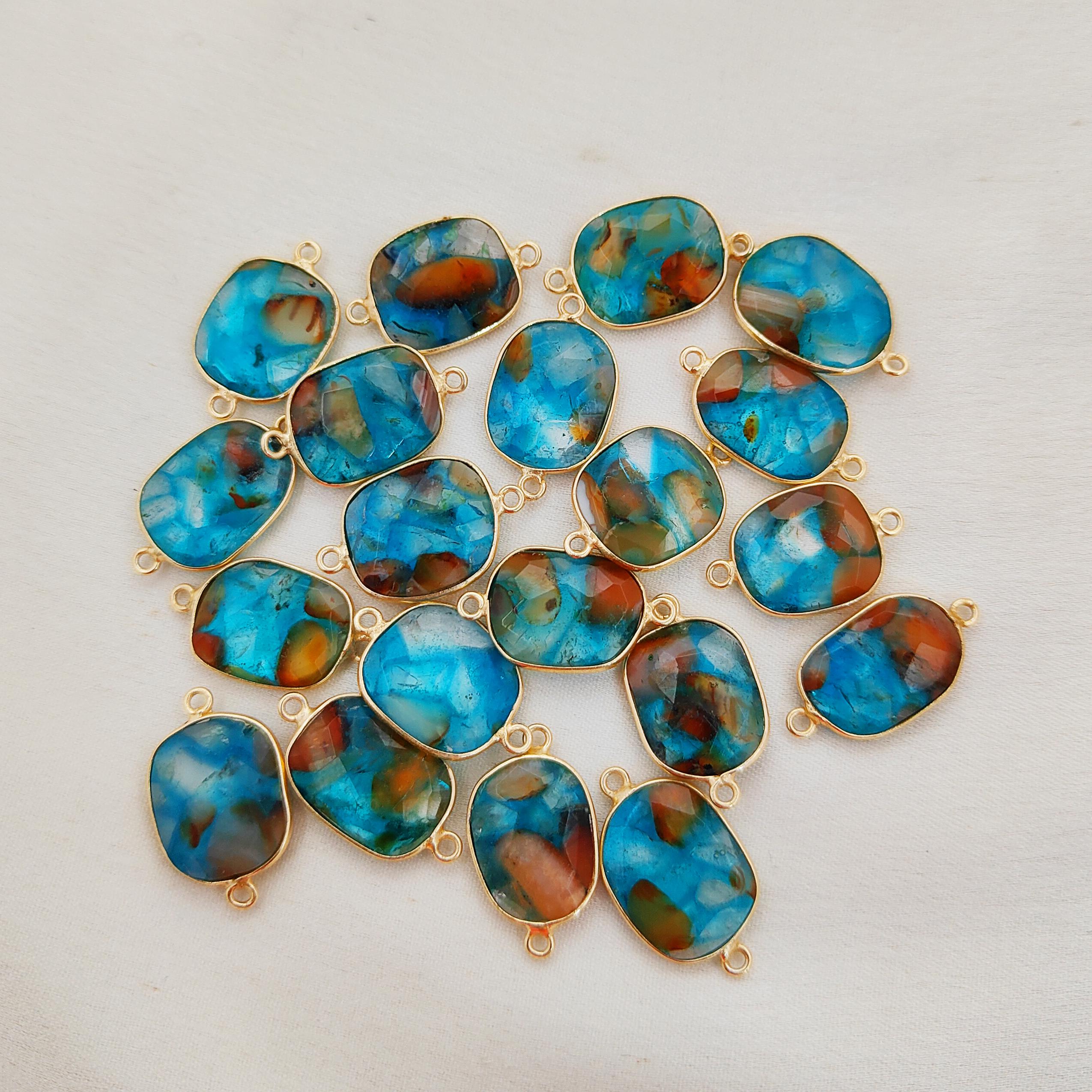 Aqua Terra Jasper Link Connector Charms, Uneven Shape Charms, 12