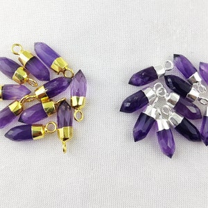 Amethyst Faceted Spike Pendant - Amethyst Bullet Spike Point Charms - Tiny Spike Pendant - Gemstone Point Pendant - Stone Pendant