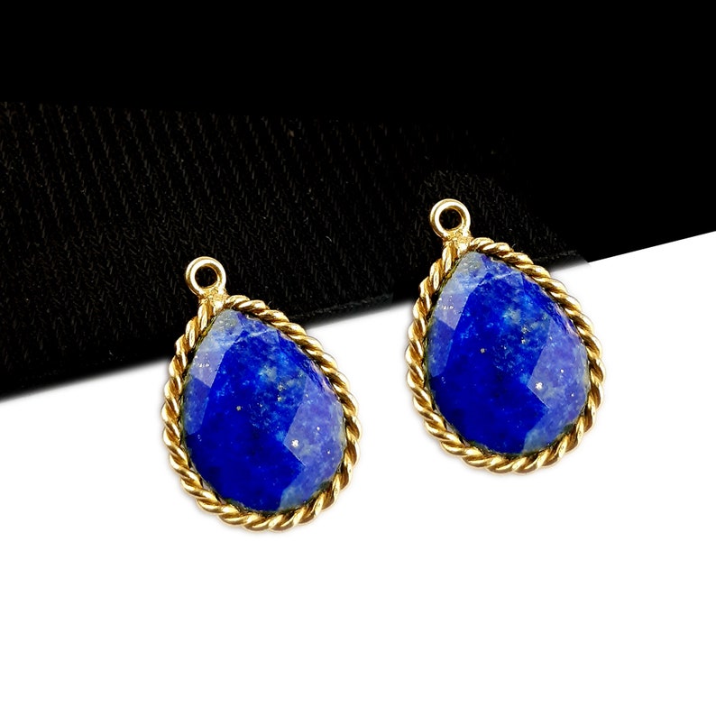 12x15 mm Pear Shape 1 Micron Gold Plated Bezel Connectors Single Bail 2 Pcs Lapis Lazuli Twisted Wire Bezel Set Connectors
