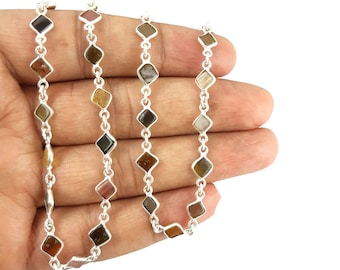Multi Tourmaline Sterling Silver Gemstone Bezel Connector Chain -Chain by the Foot