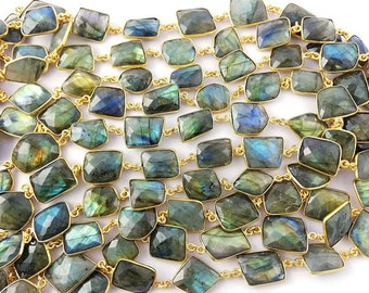 Labradorite Gold Plated Irregular Shape Bezel Connector Chain -Chain by the Foot