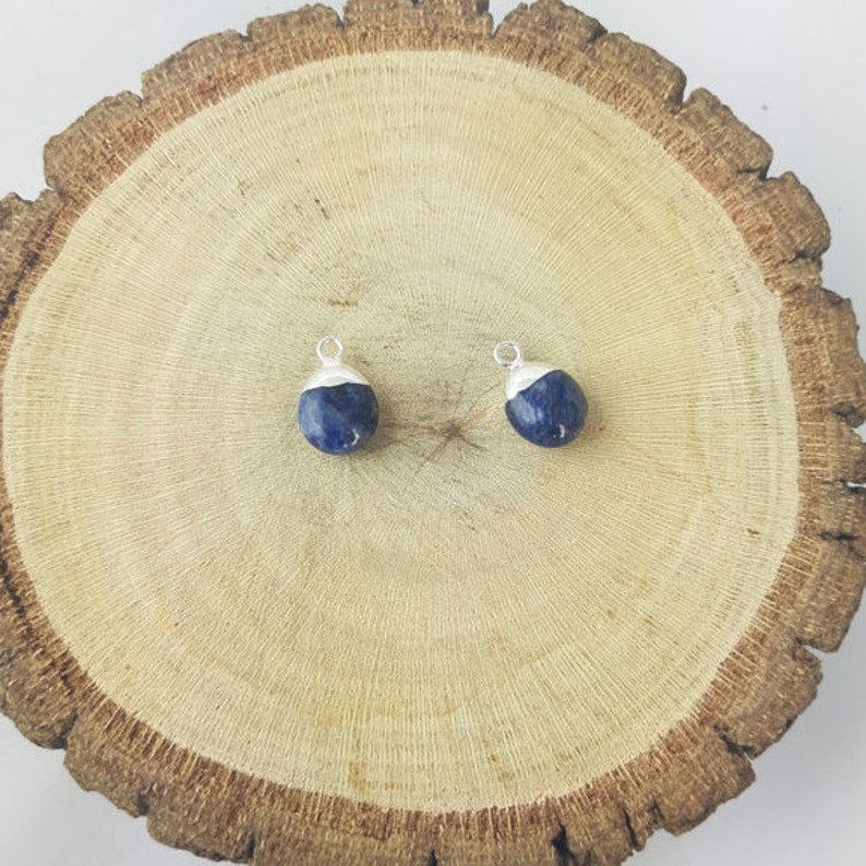2 Pcs Sodalite Smooth Tumble Electroplated Charm Sodalite Charms