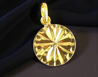Gold Plated Textured Round Pendants with Cz - Gold Plated Pendants