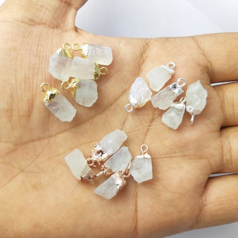 Raw Stone Pendant 2 Pcs Rainbow Moonstone Rough Electroplated Birthstone Charm June Birthstone Pendant