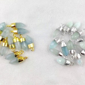 Aquamarine Faceted Spike Pendant- Aquamarine Bullet Spike Point Charms - Tiny Spike Pendant - Gemstone Point Pendant - Stone Pendant