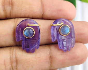 Amethyst Buddha Hand Carved Charms/Pendants 925 Sterling Silver Gold Plated Jewelry Making Natural Amethyst Carving Gifts for Her Per Pcs