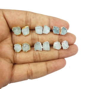 Aquamarine Stud Earring, Rough Stone Stud Earrings, March Birthstone Earring, Rough Aquamarine Gold Plated Earrings,  Stone Earrings