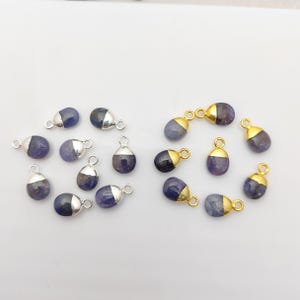 Tanzanite Smooth Tumble Electroplated Birthstone Charm - December Birthstone Pendant - Gemstone Tumble Pendant - Electroplated Stone Pendant
