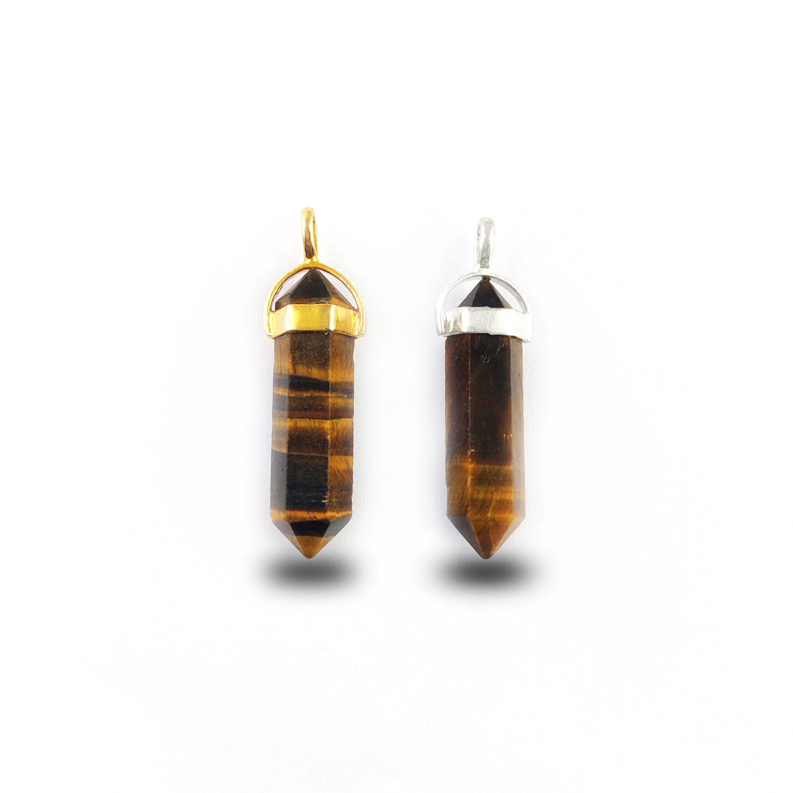 Pendentif Pointe Hexagonale En Oeil De Tigre Et Argent - Poids 5.2g - Occasion