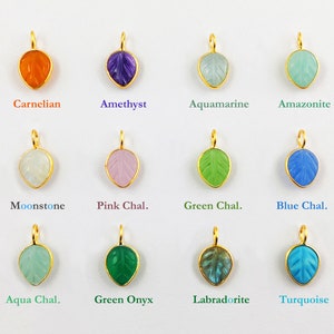 Gemstone Carved Bezel Pendant- Gemstone Carved Leaf Pendant - Gemstone Leaf Charms - Gold Plated Sterling Silver Pendant - Gemstone Charms
