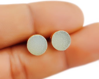 White Druzy Round 8mm Gold Electroplated Stud Earrings - Druzy Earring Stud - Druzy Stud Earrings - White Druzy Earrings