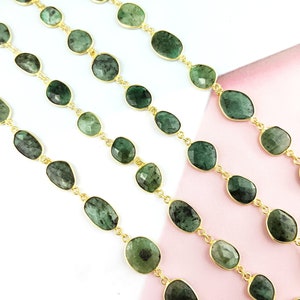 Emerald Gold Plated Gemstone Bezel Connector Chain - Gemstone Chains - Link Chain - Connector Chain - Chain by the Foot