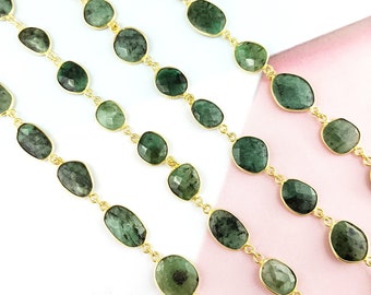 Emerald Gold Plated Gemstone Bezel Connector Chain - Gemstone Chains - Link Chain - Connector Chain - Chain by the Foot