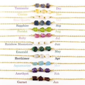 Ruwe geboortesteen hangers ketting, handgemaakte vergulde 3 stenen geboortesteen ketting voor sieraden maken, ruwe edelsteen hangers bedels per stuk