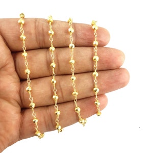 2 Feet Gold Pyrite Rosary Beaded Chain, Gold Plated Beads Chain, Wire Wrapped Rosary Chain
