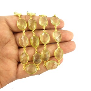 Lemon Quartz Gold Plated Gemstone Bezel Connector Chain -Chain by the Foot