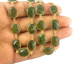 Vessonite Gold Plated Gemstone Bezel Connector Chain -Chain by the Foot