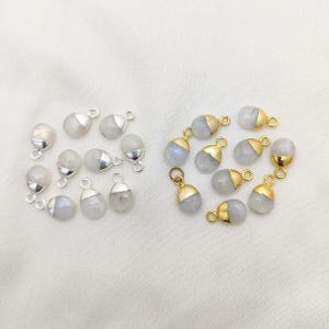 Moonstone Smooth Tumble Electroplated Birthstone Charm - June Birthstone Pendant - Gemstone Tumble Pendant - Electroplated Crystal Pendant