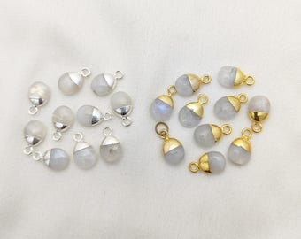Moonstone Smooth Tumble Electroplated Birthstone Charm - June Birthstone Pendant - Gemstone Tumble Pendant - Electroplated Crystal Pendant