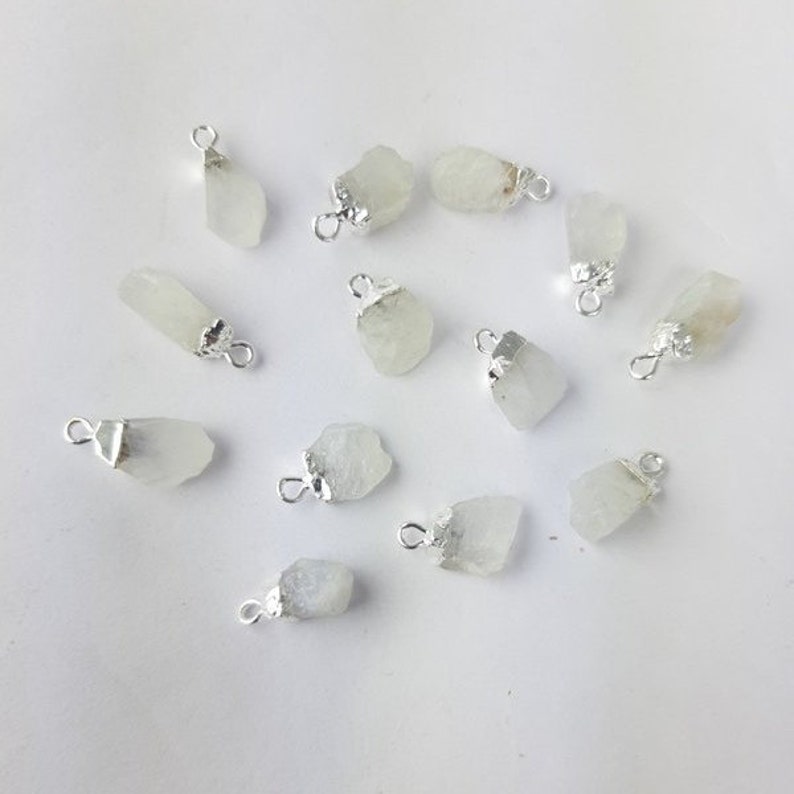 Raw Stone Pendant 2 Pcs Rainbow Moonstone Rough Electroplated Birthstone Charm June Birthstone Pendant