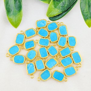 Turquoise Gemstone Slice Charm - Gold Electroplated Edge Charm - Slice Pendant Charm - Necklace Uneven Charm - Minimalist Necklace Charm
