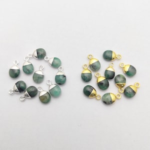 Emerald Smooth Tumble Electroplated Birthstone Charm - May Birthstone Pendant - Gemstone Tumble Pendant - Electroplated Crystal Pendant