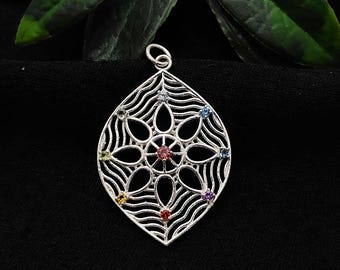 Sterling Silver Designer Pendant - Multi Stone Prong Set Pendant - Tiny Gemstone Pendant - 925 Sterling Silver Pendant - Anniversary Gift