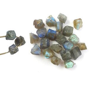 2 Pcs Raw Labradorite 8-10mm Large Hole Center Drilled Beads Charm, 2mm Hole - Raw Stone Charms