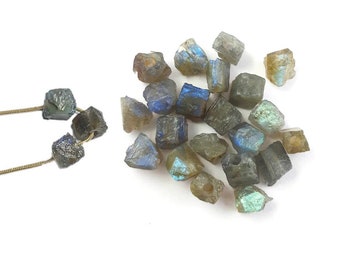 Ciondoli in pietra grezza, 2 pezzi, con perline forate al centro, labradorite grezza, 8-10 mm, foro da 2 mm