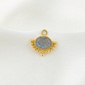 Labradorite Oval Gemstone Fancy Designer Pendant - Sterling Silver Gold Vermeil Charm - Necklace, Earring Making Charm - Selling Per Piece