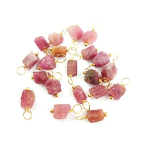 Tourmaline Raw Pendant - Gold Plated Wire Wrapped Stone Charm - October Birthstone Pendant - Raw Stone Charm - Raw Crystal Healing Pendant