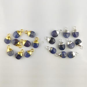 Blue Sapphire Smooth Tumble Electroplated Birthstone Charm - September Birthstone Pendant - Gemstone Tumble Pendant - Electroplated Pendant
