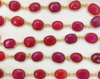 Hot Pink Chalcedon Lünette Kette / facettierte ovale Chalcedon Lünette Stecker / Schmuck finden Stecker / Double Bail Gliederkette / Verkauf pro Füße
